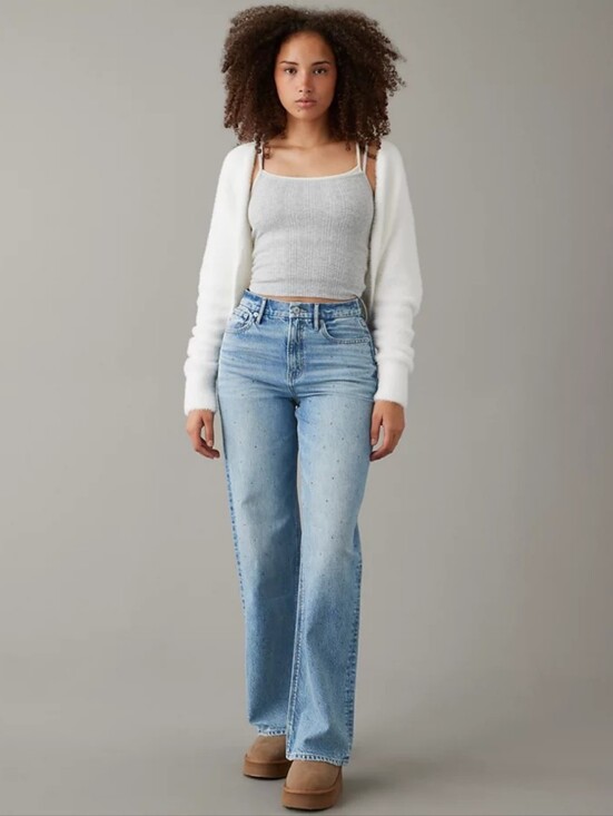 American Eagle Outfitters Denim - AE Strigid Curvy Embellished Super High-Waisted Baggy Straight Jean 14 Short